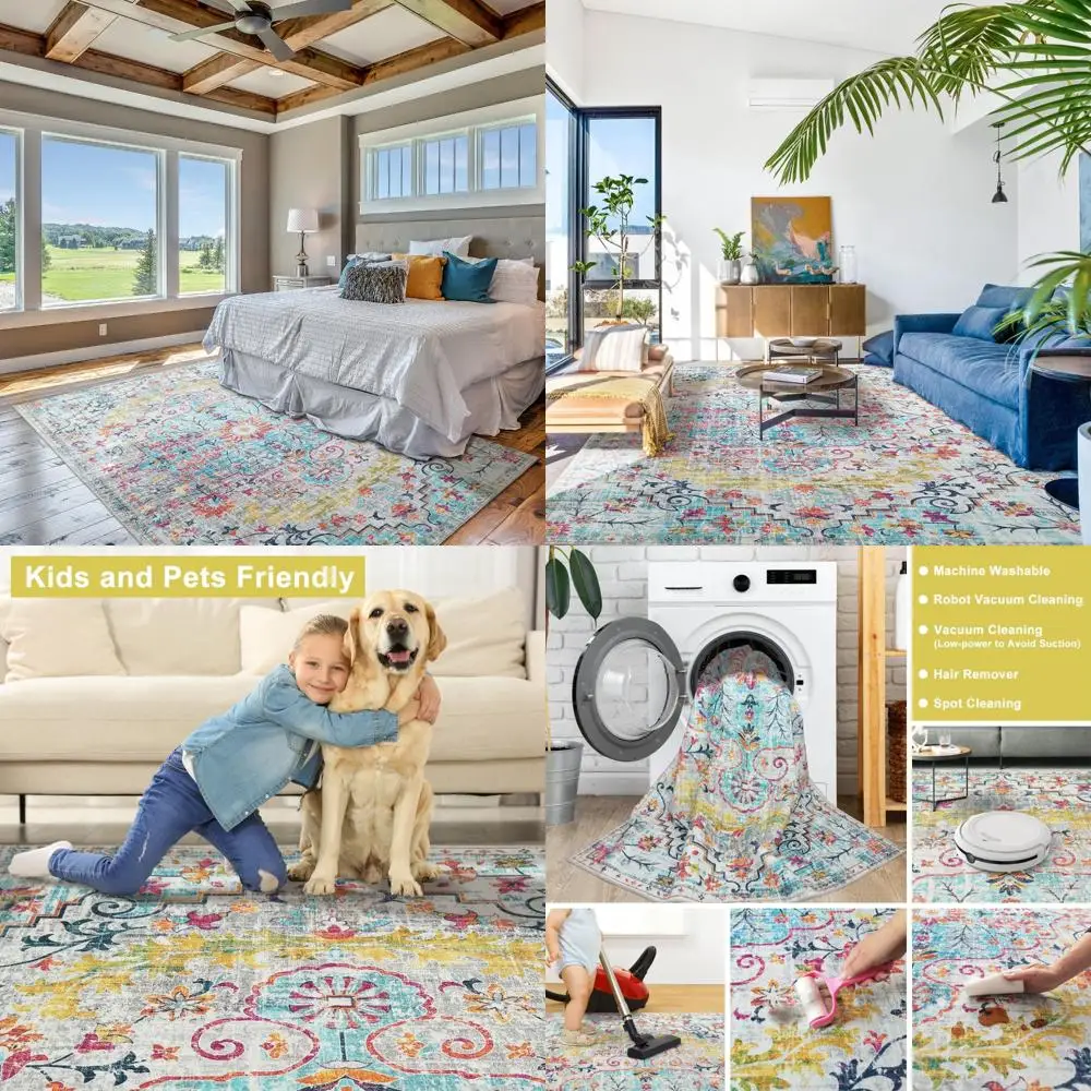 

8x10 Machine Washable Area Rugs for Indoor Living Spaces - Stain Resistant and Suitable for Modern Home Decor