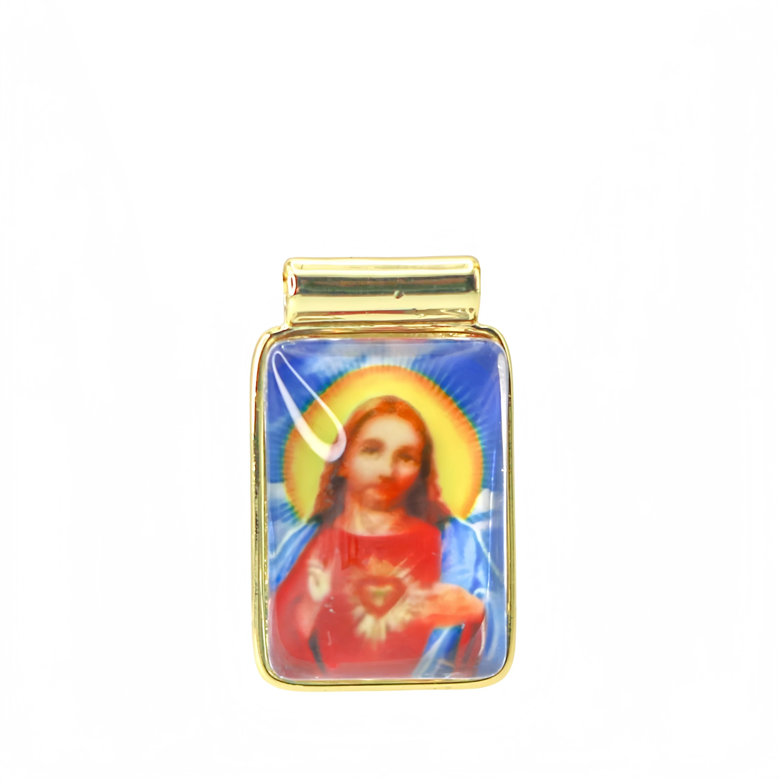 Wholesale Sacred Heart of Jesus Scapular Necklace Gold Plated Square Epoxy Pendant Box Chain Catholic Religious Jewelry Gift