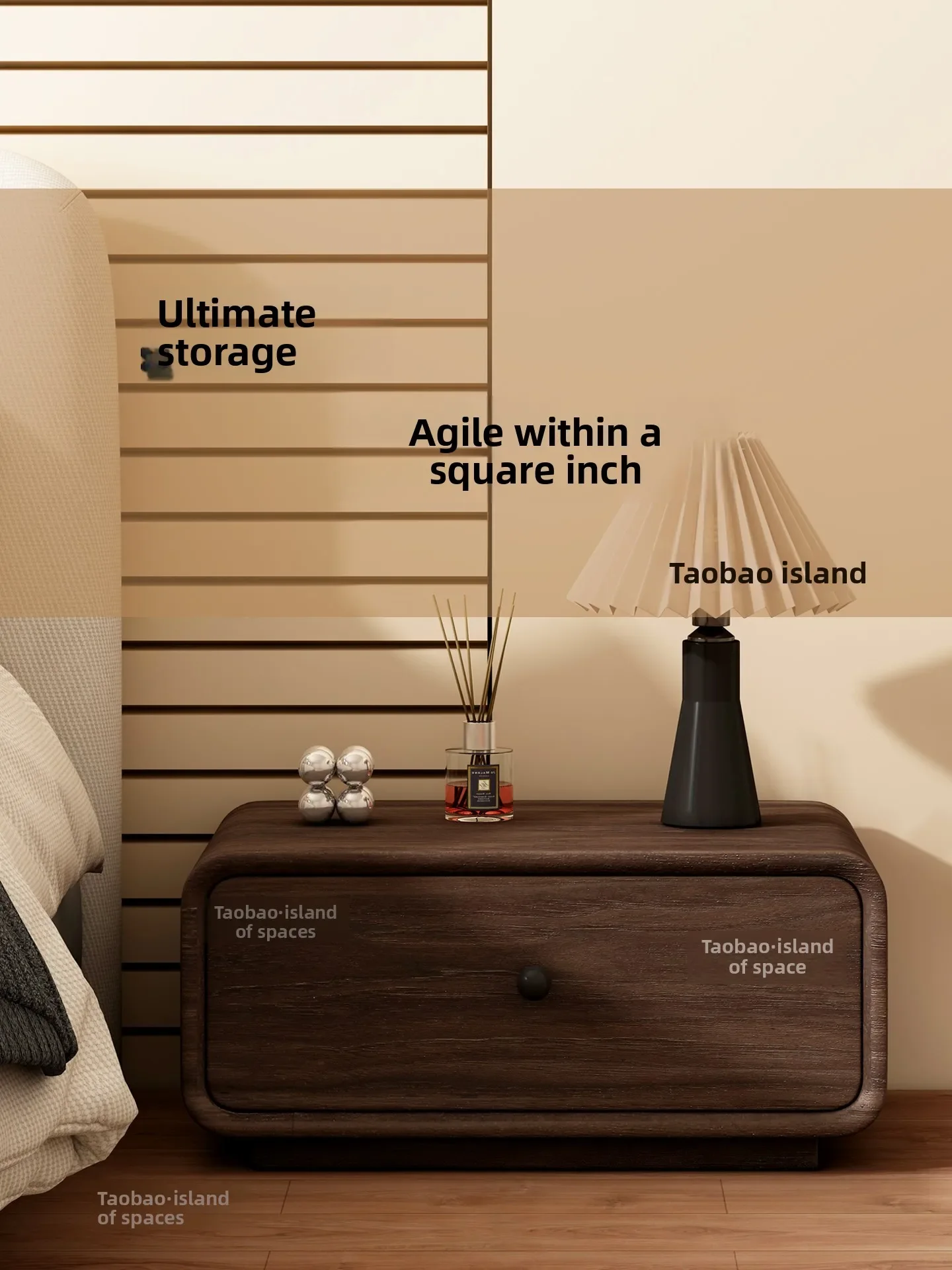 Medieval style small bedside table solid wood household bedroom tatami side cabinet short Japanese walnut single-layer drawer
