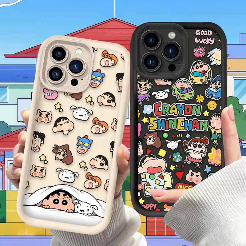 Cute C-Crayon S-Shinchan Anime Stickers Case for IPhone 17 Air 16 16E 15 14 13 12 11 Pro Max X XS X S Max XR SE 2020 SE4 7 8