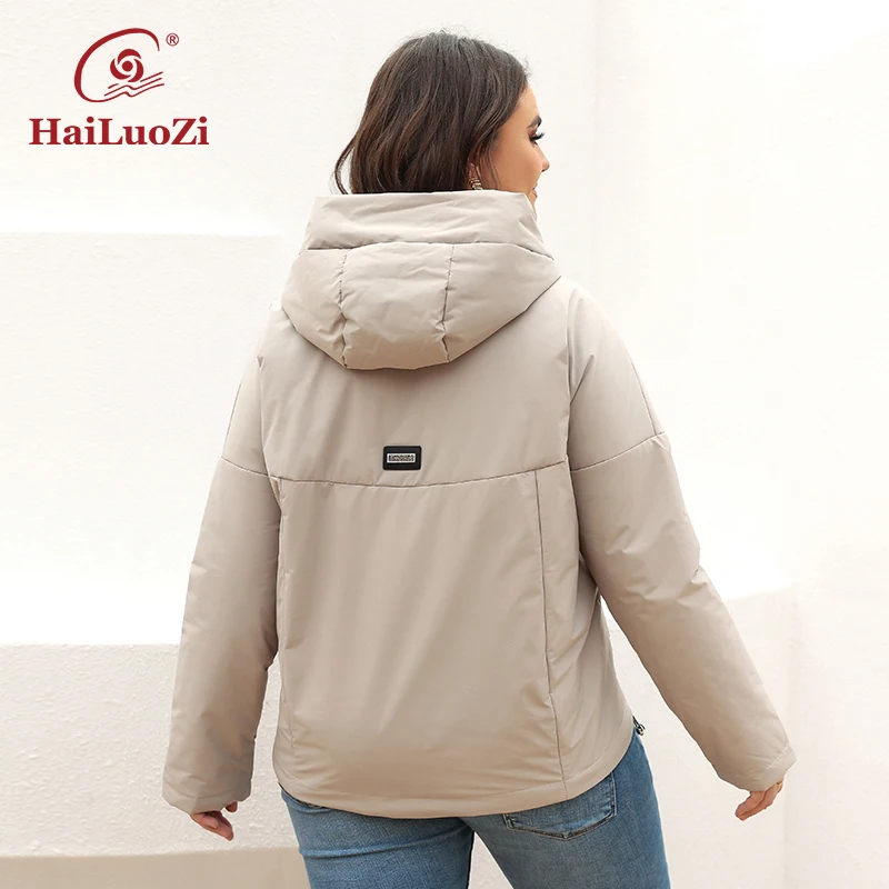 HaiLuoZi 2022 New Women\'s Jacket Spring Women Casual Short Plus Size Coat Fashion Splicing Warm Female Hooded Cotton Parkas 7871