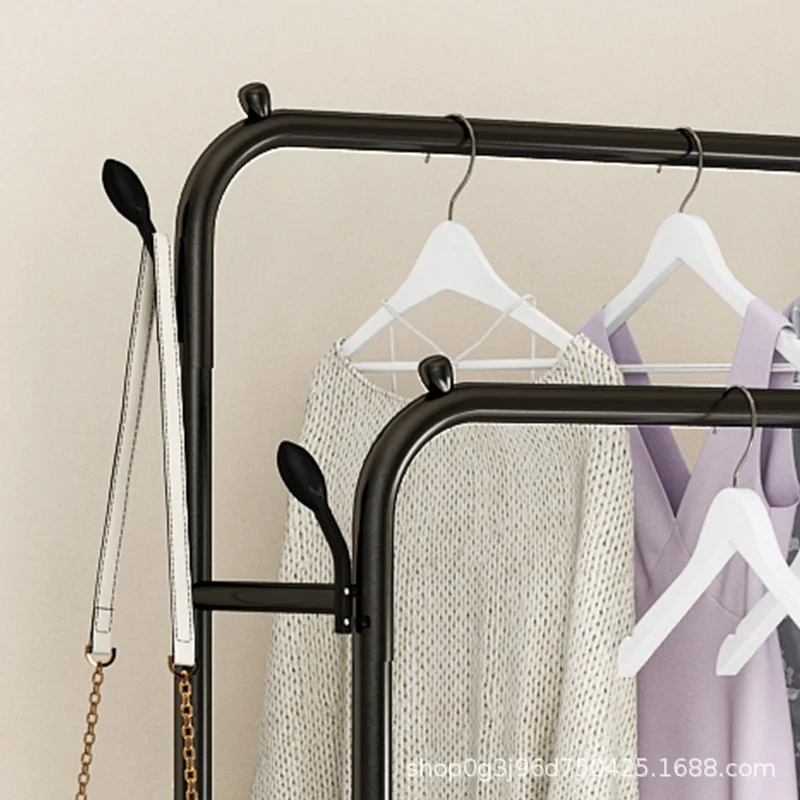 Clothes hanger Simple clothes hanger Floor type indoor household bedroom double pole clothes hanger Balcony clothes storage rack