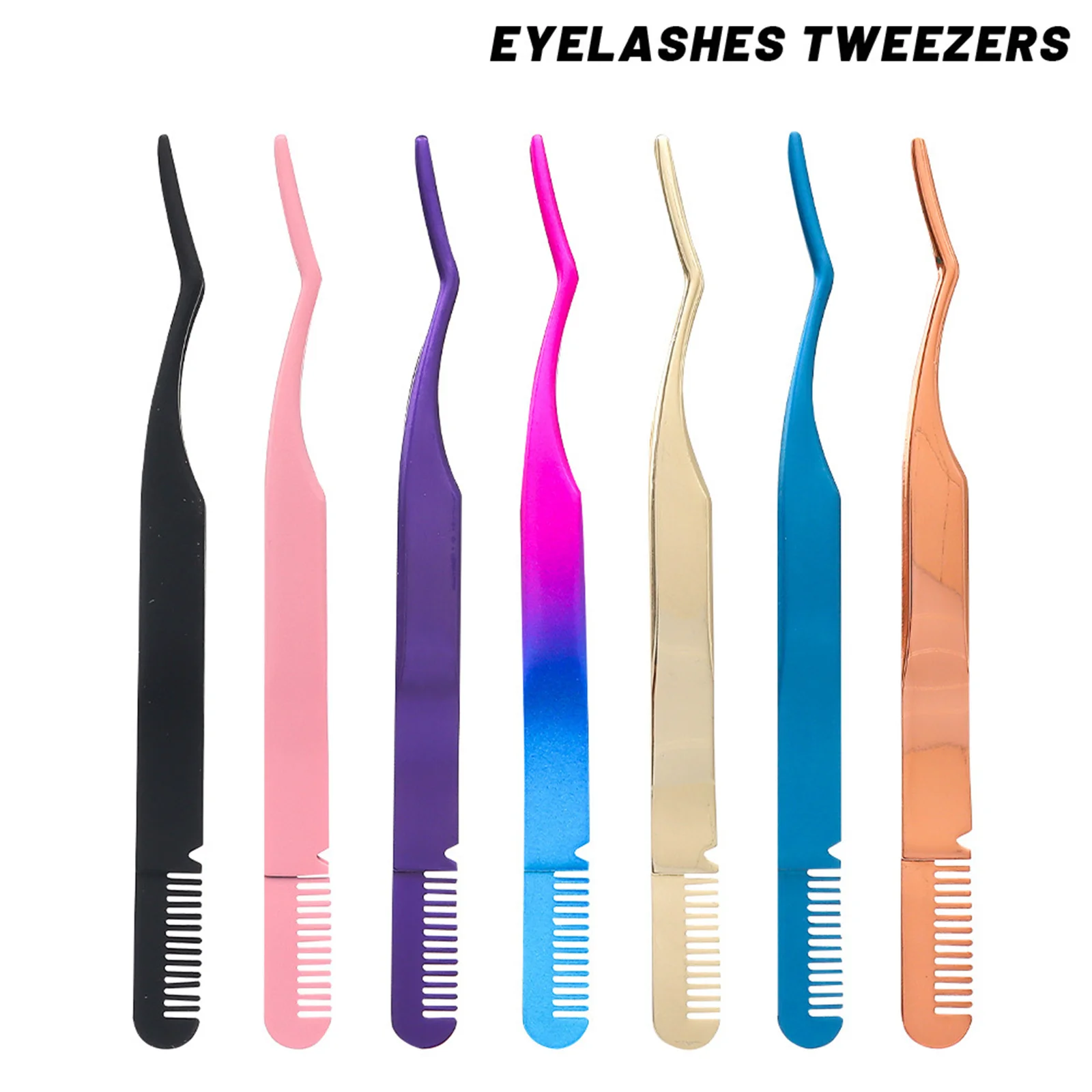 ملاقط تمديد الرموش مع مشبك مشط للحواجب، مادة من الفولاذ المقاوم للصدأ لصالونات التجميل الاحترافية والاستخدام للتدريب