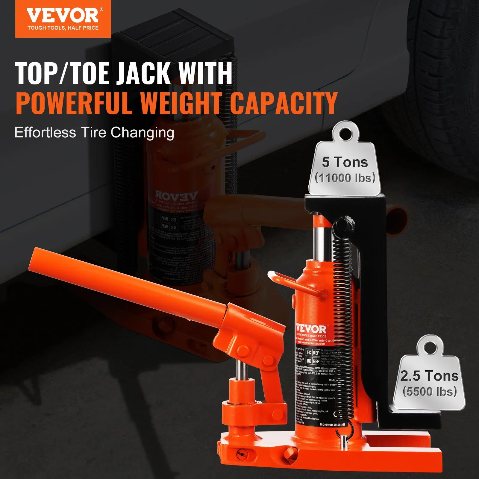 2.5 Ton On Toe Toe Jack Lift, 5 Ton On Top Lift Capacity Machine Jack, 0.8-5.3 in Toe Height Hydraulic Toe Jack Industry