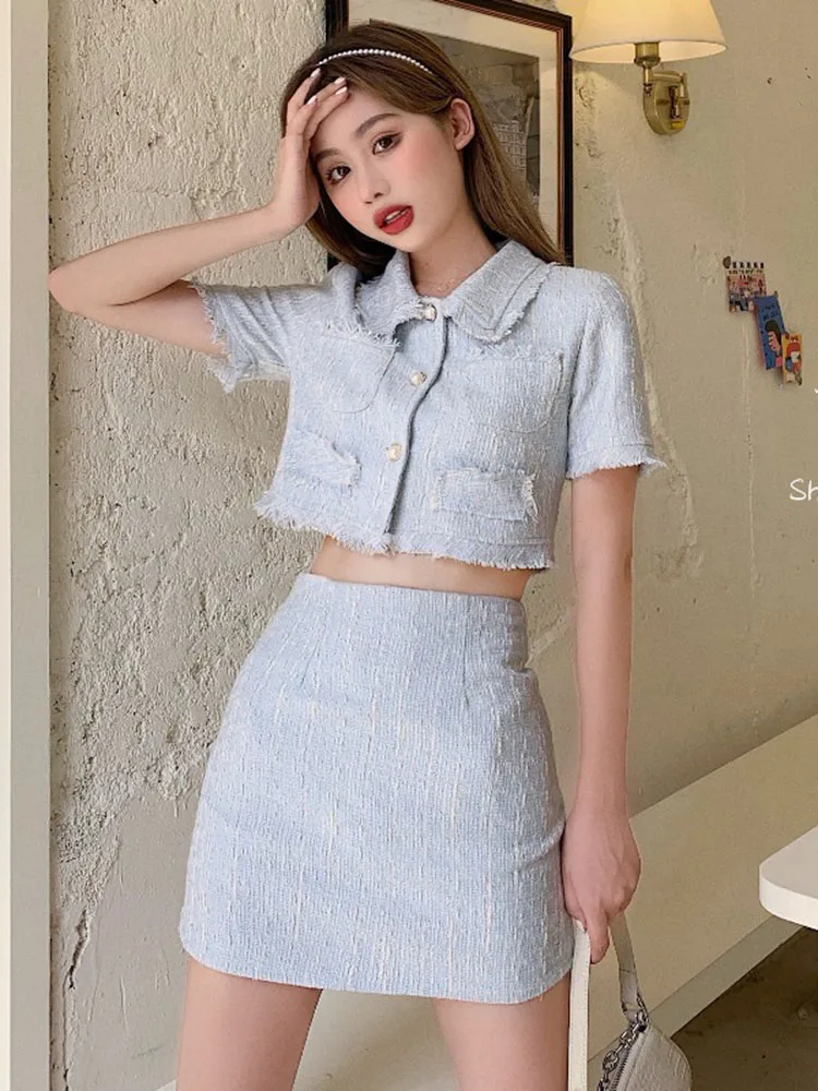 

Insozkdg Women Suits Fashion New French Blazer Buttons High Waist Package Hip Short Skirt Two-piece Woman Suit Female Clothing