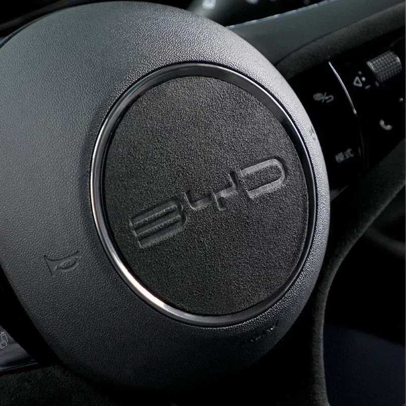 For BYD Atto 1 3 dolphin Yuan PLus 2023 Car Steering Wheel Center Sticker Suede Leather Cover Auto car Accessories