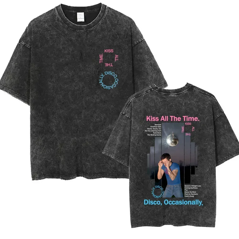 Customization Shirt Vintage Washed Kiss All The Time Disco Occasionally T Shirts Men's Women's Fashion Pop Music Streetwear Unis