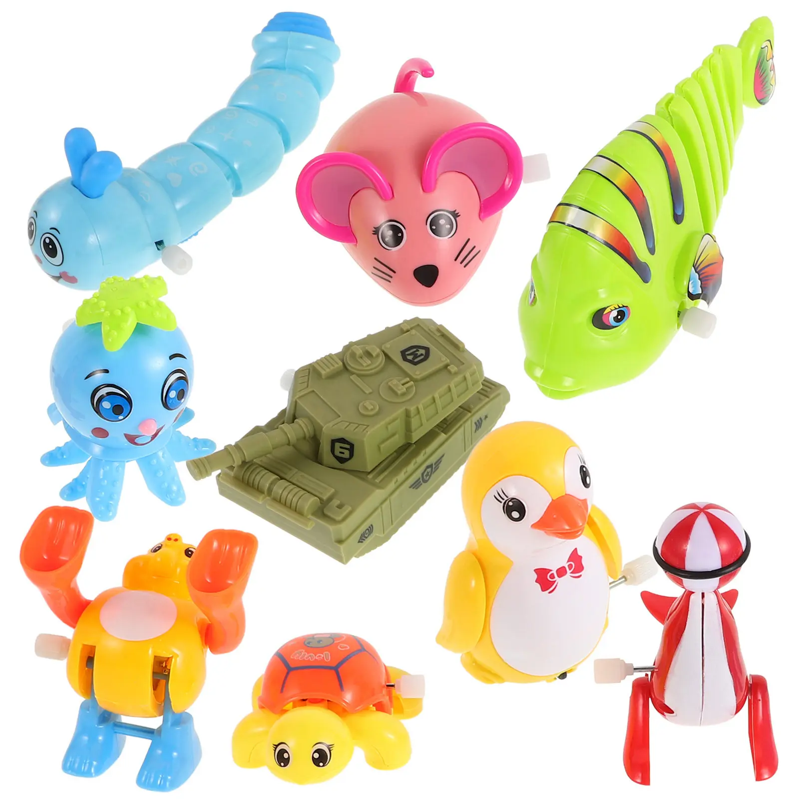 

Набор из 9 заводных игрушек-животных: забавные мультяшные фигурки для детей, подарки на день рождения, разноцветные, разные стили