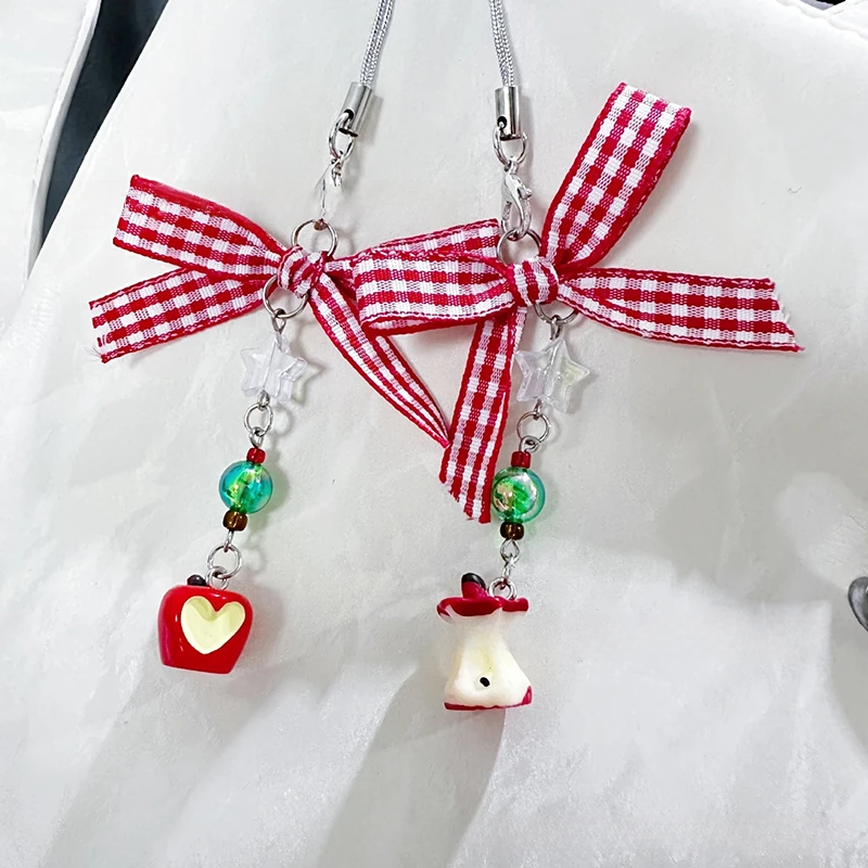 Boho Red Love Apple Beaded Phone Chain Girl Cartoon CCD Decorative Chain Cute Backpack Pendant Decorative Gifts image 2