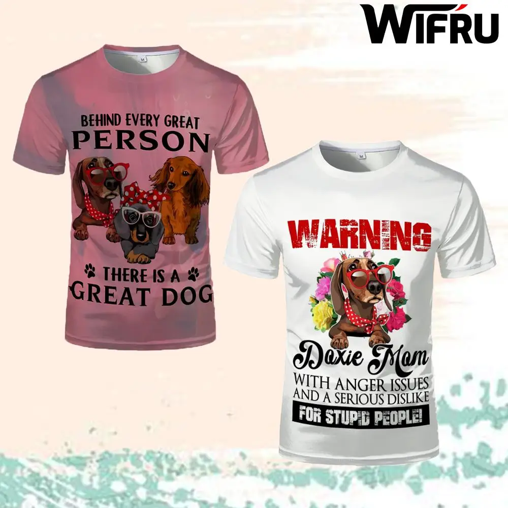 

Cute Cartoon Funny Dachshund Print T-shirt Retro Men And Women Casual Sports Round Neck Short Sleeve Dog Lover Exclusive Clothes