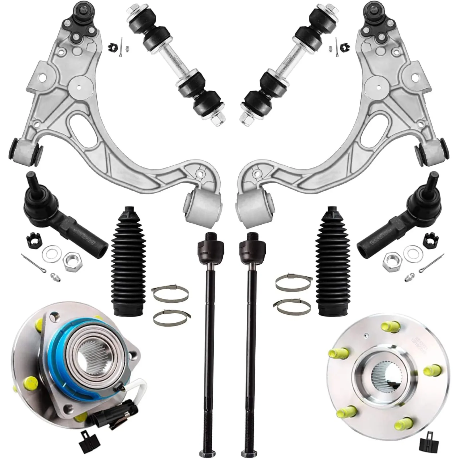 US  Front End 12pc Suspension Kit for Buick LeSabre Park Avenue Riviera Cadillac DeVille Seville, 2 Wheel Bearing Hubs 2 Control