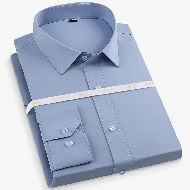 

Мужская рубашка с длинным рукавом Slim Fit 8XL Однотонная деловая рубашка Мужская модная классическая базовая повседневная сине-белая мужская рубашка с длинным рукавом