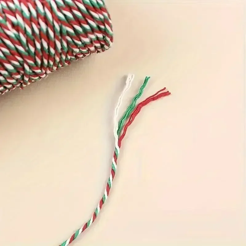 1 Rolle/2 Rollen Geschenkverpackungsband, handgewebtes DIY-Seil, weiß, rot, grün – sehr gut geeignet für Geschenkverpackungen und Heimwerkerarbeiten – Detail 4