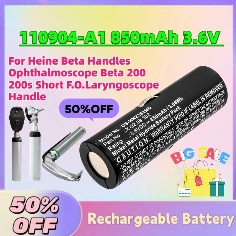

Upgrade 110904-A1 850mAh 3.6V Medical Battery for Heine Beta Handles Ophthalmoscope Beta 200 200s Short F.O.Laryngoscope Handle