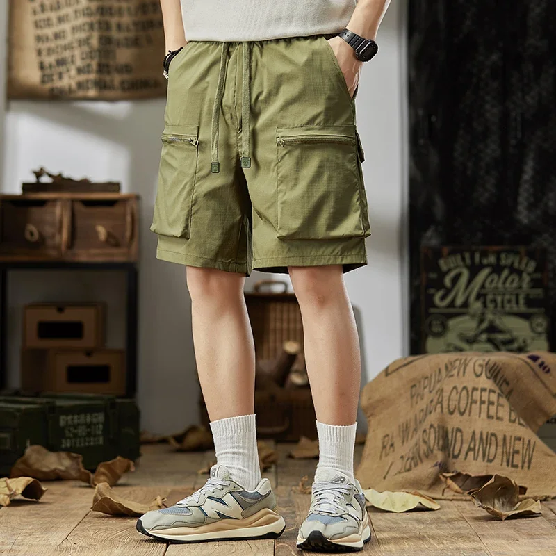 Quick Dry Short Pants Men's Summer Cool Feeling Retro Fake Casual Five-Quarter Length Mens Shorts Sweatpants Outdoor Workwear 
