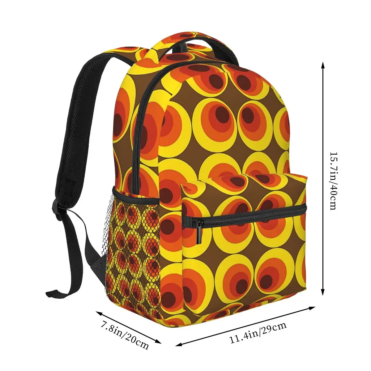 70s, 80s Funky Vintage Circle Pattern Backpacks Boys Girls Bookbag Children School Bags Cartoon Travel Rucksack Shoulder Bag