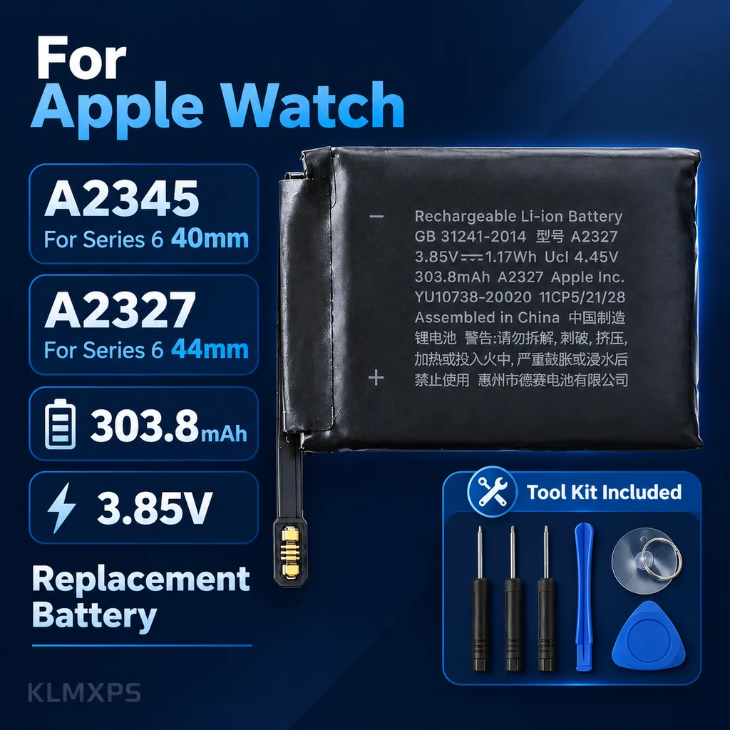 Compatible Smart Watch Battery Replacement For Series 6 40mm A2345 and 44mm A2327, Battery Repair Kit With Tools Included