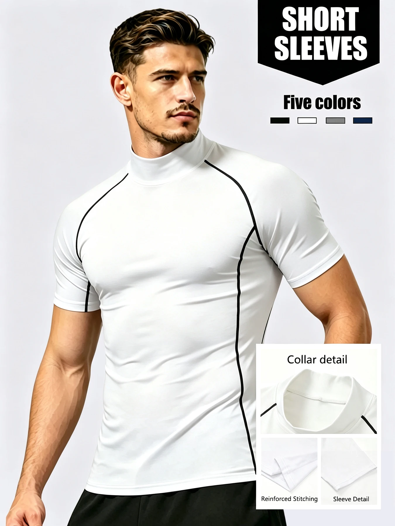 Men's Quick Dry Mock High Neck Short Sleeve Athletic Shirts Breathable Baselayer for Gym Running Training Sports Workout