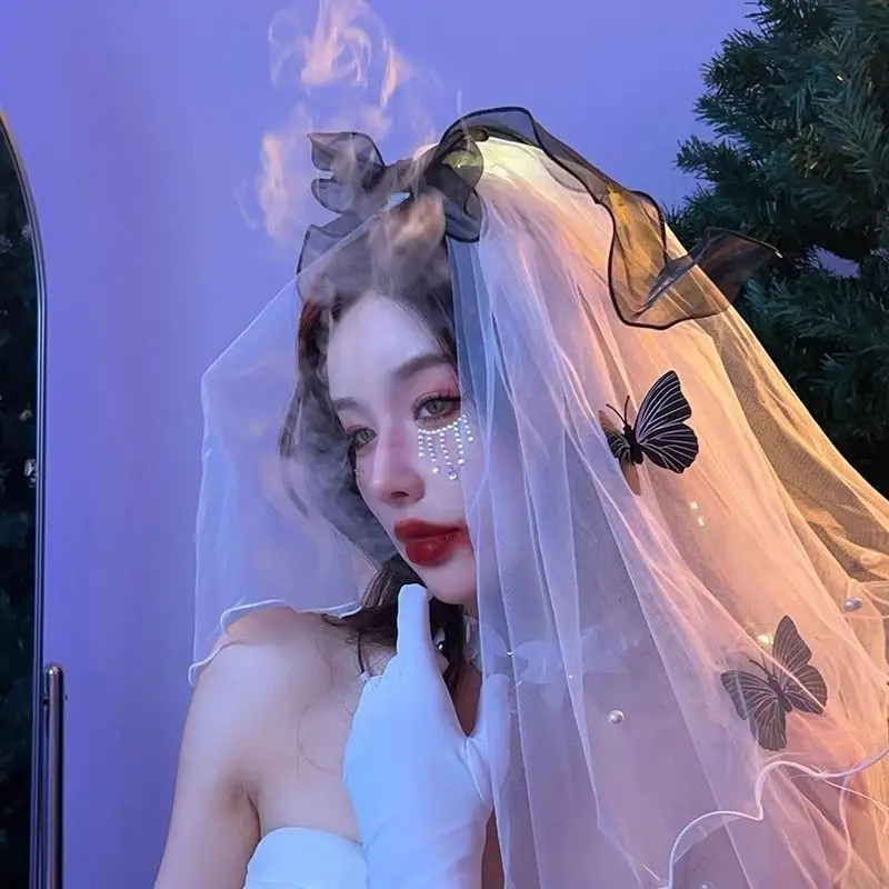 Couvre-chef de mariée de nuit Lolita, coiffure d'halloween Cosplay avec nœud noir, coiffure de princesse fugitive, Style gothique, déguisement amusant pour femme