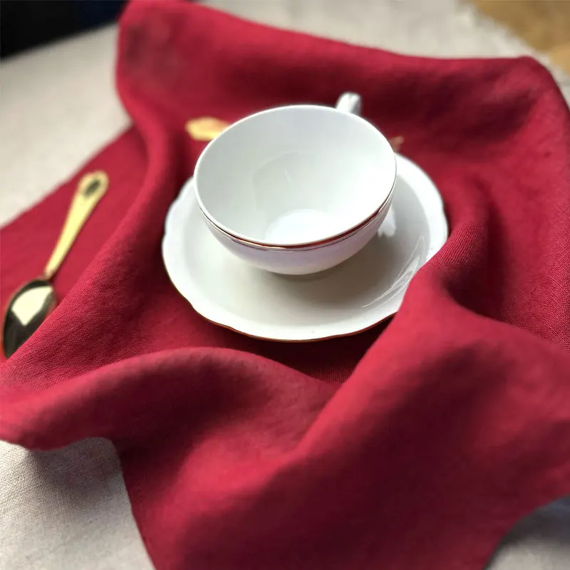 

10PCS Christmas red 100% Linen Napkins Restaurant Wedding Dinner Solid Color Cloth Pure Linen Classical Custom Home Table Napkin
