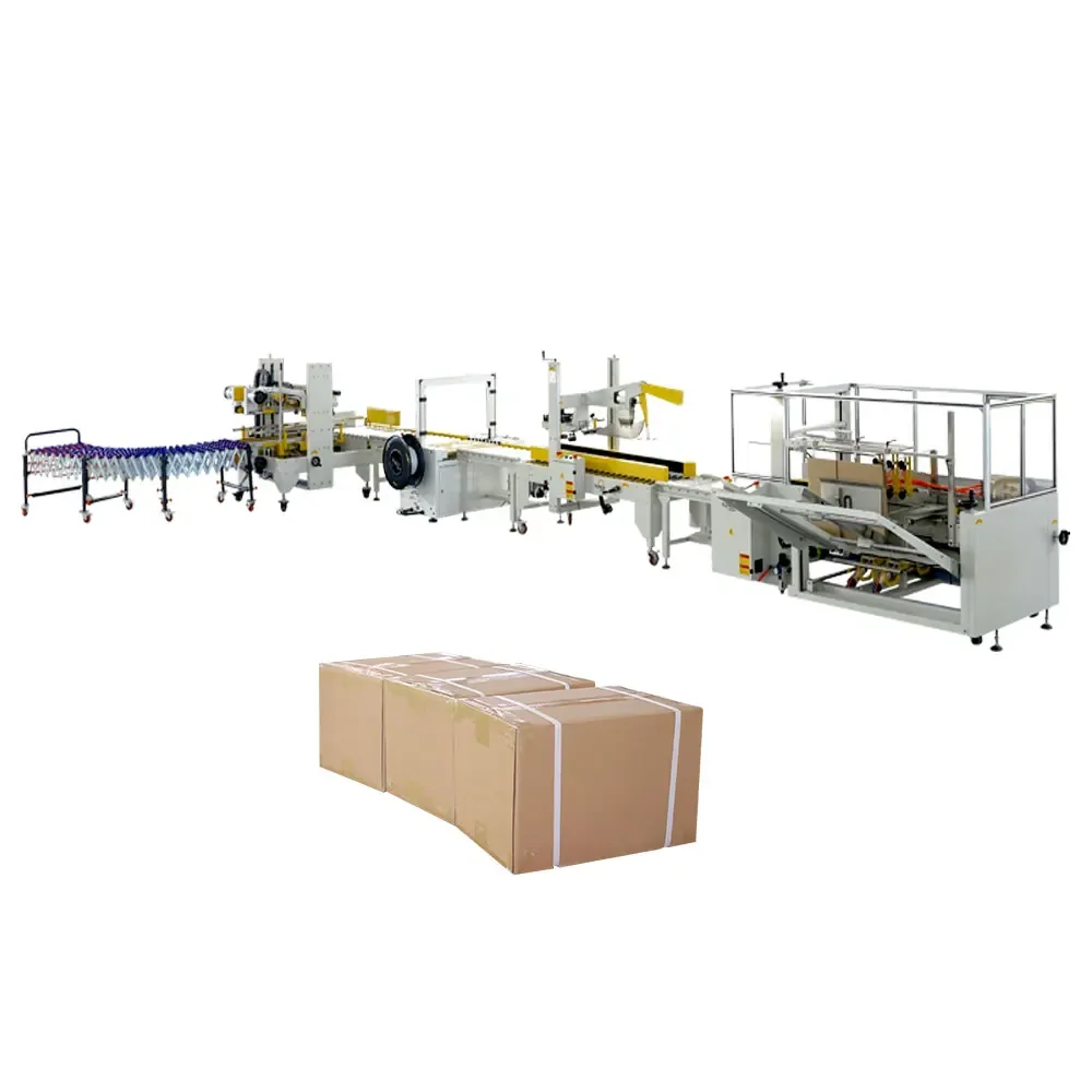 Automatic Carton Case Box Package Machine Carton Packaging Combination Equipment Carton Forming Sealing And Strapping Machines
