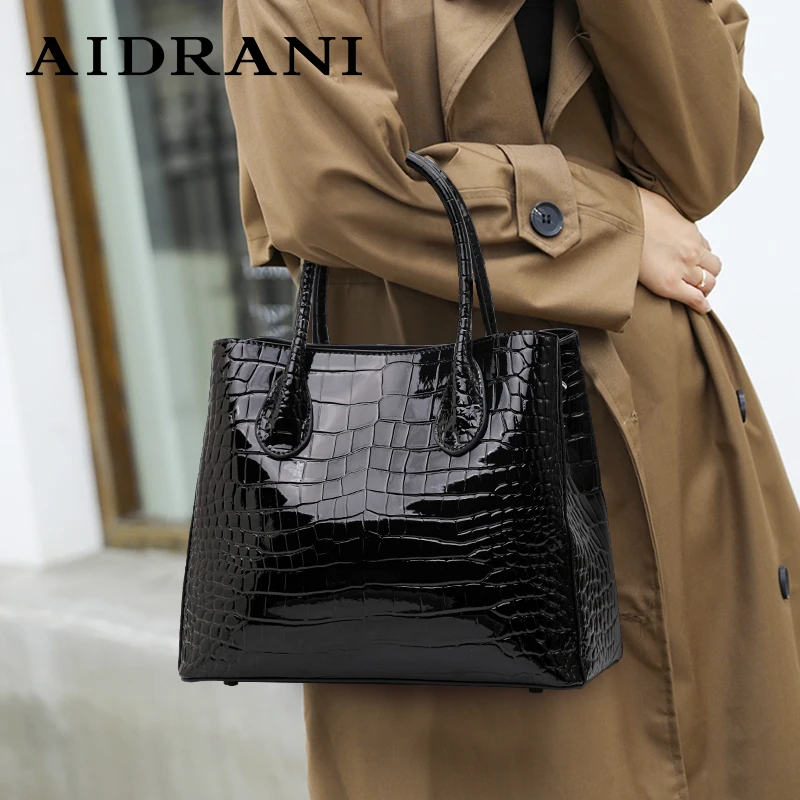 Aidrani new in genuine leather handbag  high-capacity  fashion crocodile pattern luxury brands cowhide bag