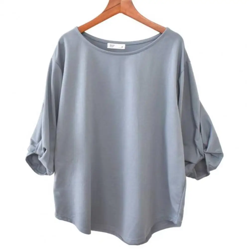 

Loose Fit Pullover Tops Stylish Women's Summer Tops Round Neck Three-quarter Sleeve T-shirt with Knotted Cuffs Loose for Women