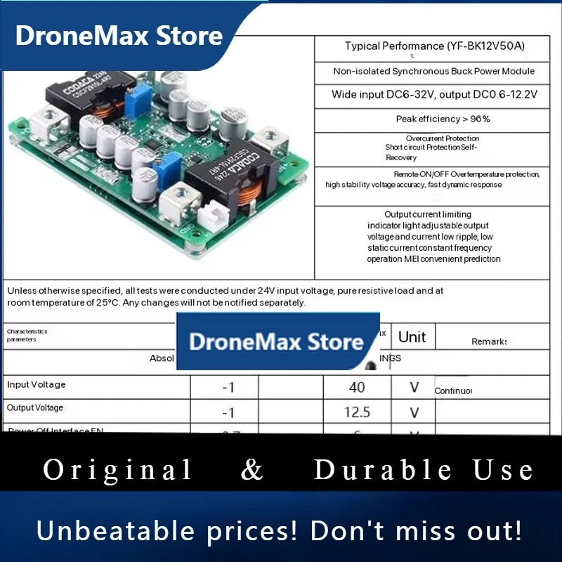 DroMaYF-BK12V50A DC Step-down Power Module Adjustable Constant Current And Constant Voltage Input 8-32V Output Current 50A/1V-12