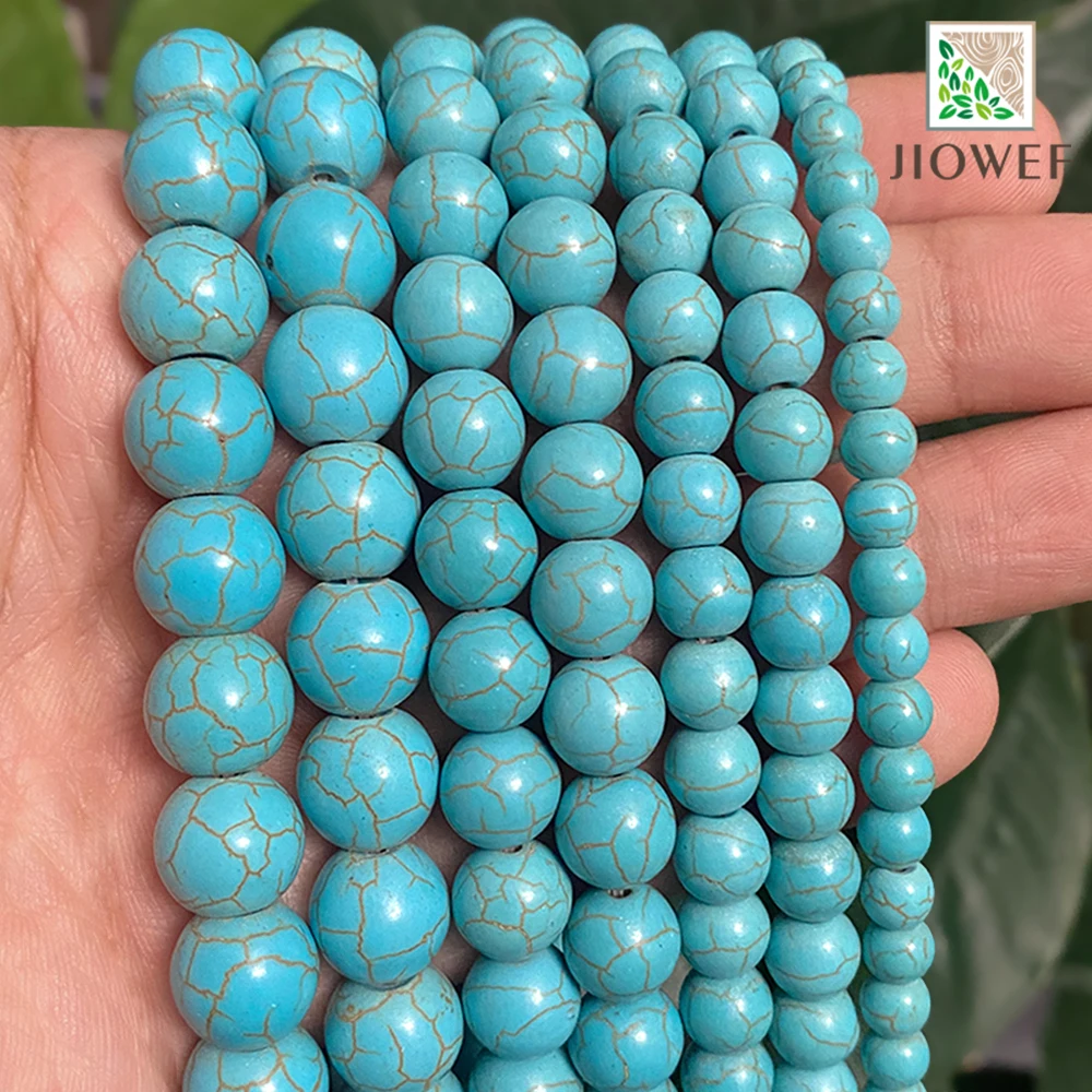 Yellow Stripe Blue Turquoises Round Loose Beads 4/6/8/10/12mm DIY Bracelet Earrings Synthetic Stone for Jewelry Making 15''