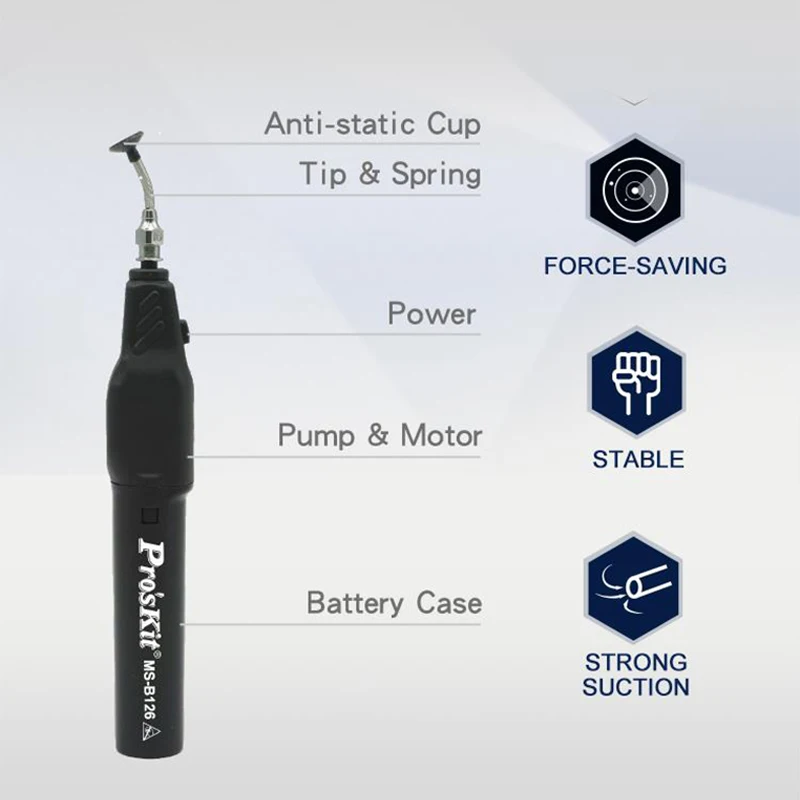 Pro'sKit Anti-static Electric Suction Pen with Three Vacuum Suction Cups for CPU Optical Components and Electronic Repair Tools