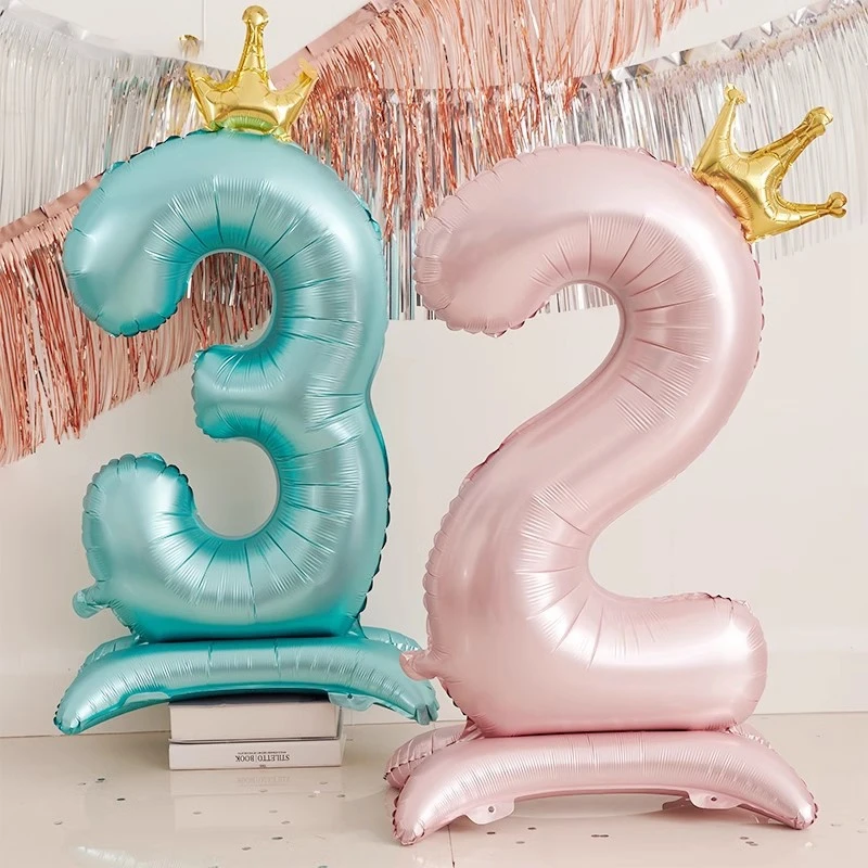 Rose Gold Number Balloons Ins Digit Aluminum Film Balloons With Crown Kids Birthday Party Wedding Baby Shower Background Decor