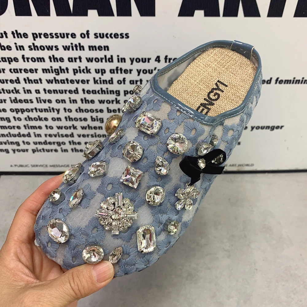 Fashion Women Slippers Plus Size Casual Flat Women Slippers Rhinestone Summer Women Shoes Designer Female Mullers Elegant Sandal