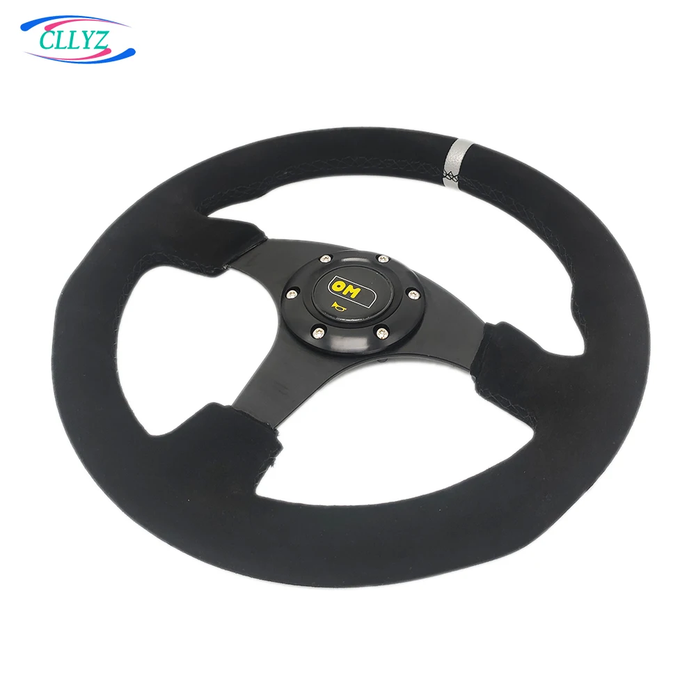 CLLYZ New Style OM Steering Wheel 13 Inch/330MM Suede Flat General Motorsport Steering Wheel With Horn Button