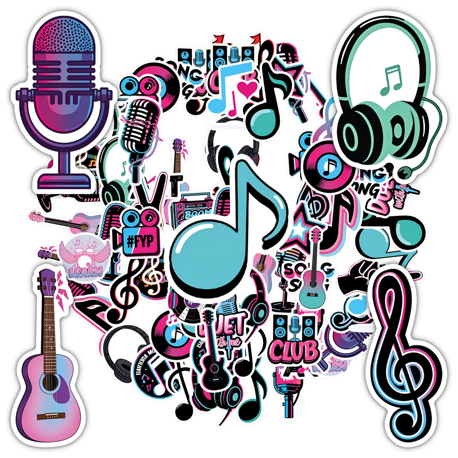 

35 шт.-50 шт. красочные наклейки с любовью, мультяшные ноты, музыкальные наклейки, наклейки для DIY телефона, гитары, ноутбука, чемодана