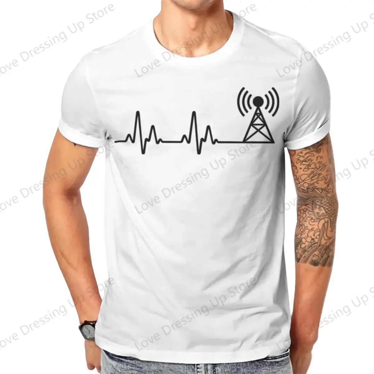 Amateur Radio Operator Heartbeat Pure cotton printing men's Tshirt Short Sleeve Street Tshirts  Sport Tops