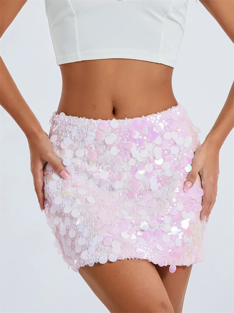 

CHRONSTYLE Sexy Women Sparkle Sequined Skirts Summer Party Clubwear Glitter Bodycon Short Mini Pencil Skirts Streetwear 2023 New