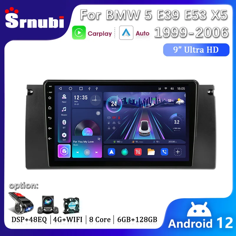 

Беспроводная Автомобильная магнитола Carplay Android 12 для BMW X5 E39 E53 M5 1999 - 2006 мультимедийный плеер GPS 2Din Стерео DVD колонки головное устройство