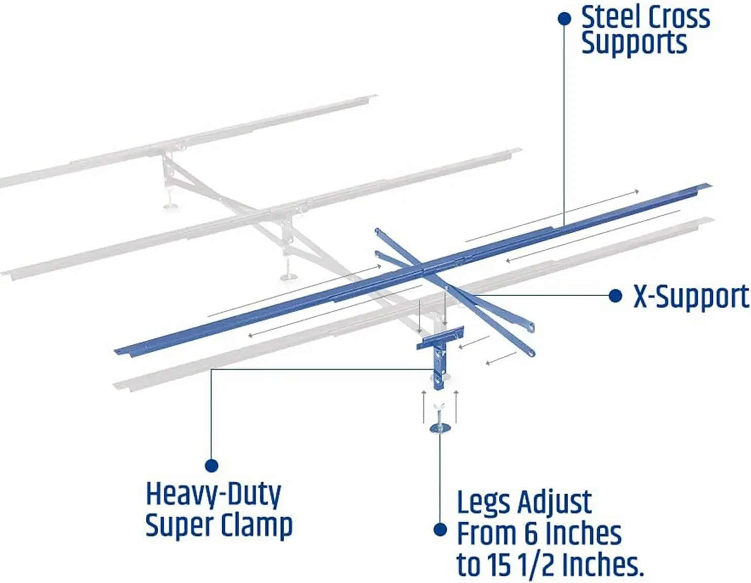 X-Support Bed Frame Support System, Modelo Gs-3 Xs, 3 Cross Rails, 3 Pernas, Base de Suporte Central Forte para Completo, Rainha e E