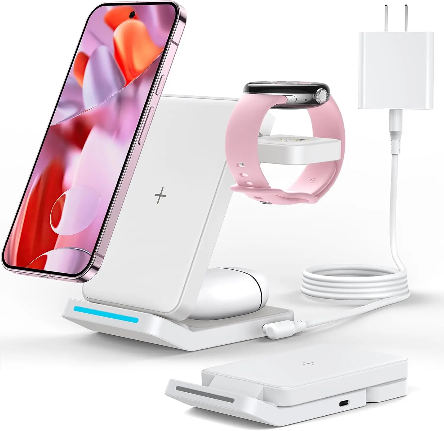 

Upgraded 3-in-1 Foldable Wireless Charger for Pixel Watch 3/2, Fast Stand Charger for Pixel 10 Pro XL/9 Pro XL/9/8/7 Pro/8a/6