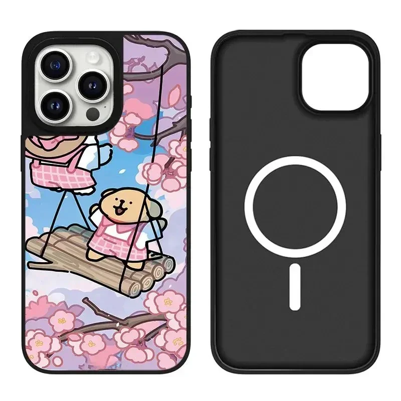 Lovely Dog Mirror Magnetic iPhone 11 12 13 14 15 Pro Max Mirror Surface MagSafe Case Cover Shell