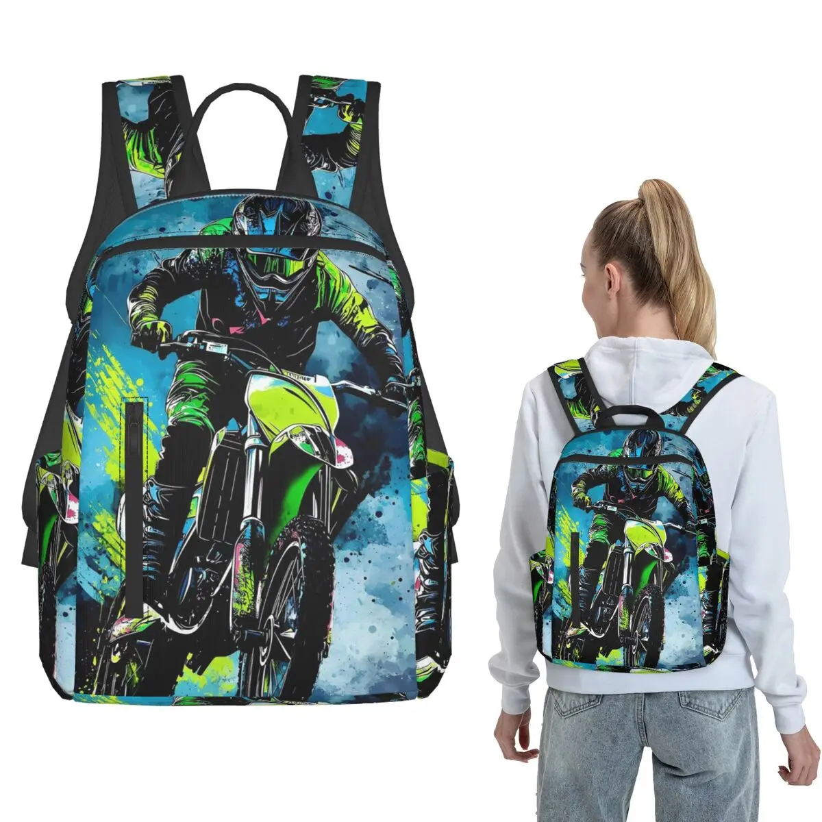 

Motorcycle Rider In Mountain Graffiti Backpack Daypack Boys Girls BookBag School Bag Shoulder Bags for Men Women