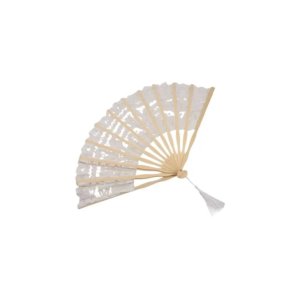 Art Craft Bamboo Handle Vintage Lace Hand Fan European Style with Tassel Embroidered Folding Fan Hand Held Dance Fan Party