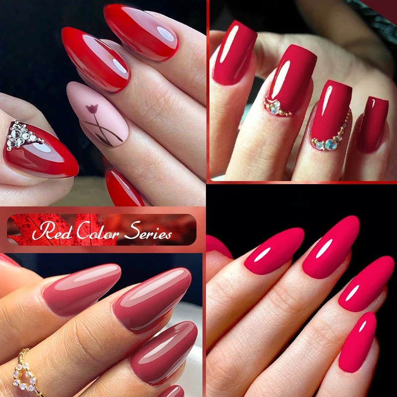 6-teiliges rotes Gel-Nagellack-Set, klassische weinrote burgunderrote weinbraune Farbtöne, UV-LED-Nagelkunst-Lack-Set für Frauen und Mädchen, Maniküre-DIY