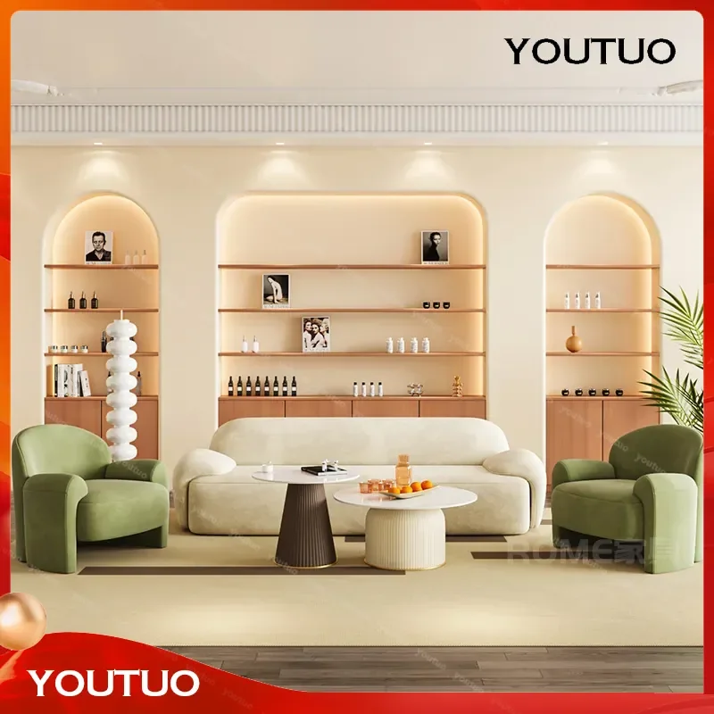  Small Apartment Reception Lounge Beauty Salon Dressing Hall Studio Wabi Sabi Style Straight Row Special Shaped Sofa