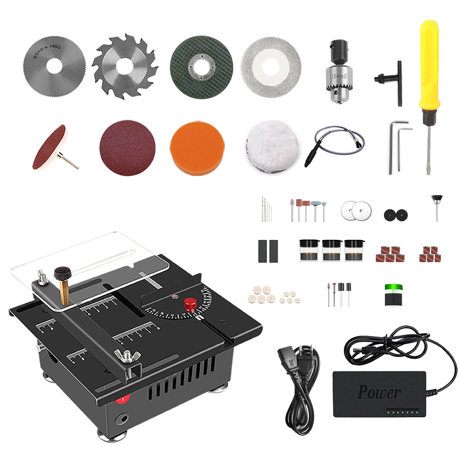 

100W Multi-Functional Table Saw Mini Desktop Electric Saw Cutter Speed & Angle Adjustable Liftable Blade 16MM Cutting Depth