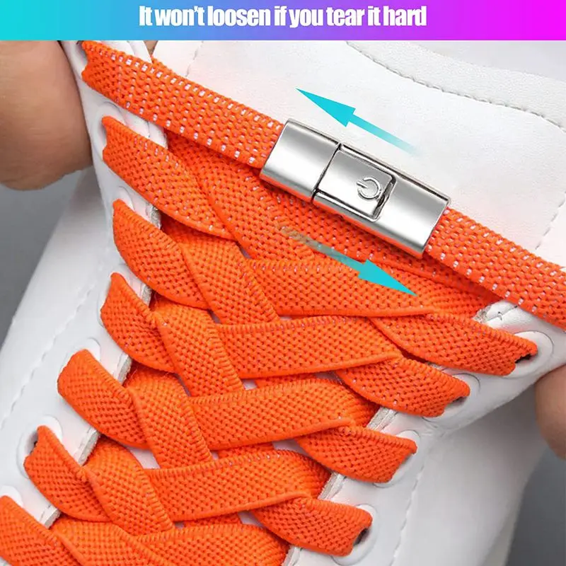 

Press Buckle No Tie Shoelaces Flat Elastic Shoe Laces for Sneakers Lock Metal Switch Logo Shoelace for Kids Adults Quick Easy