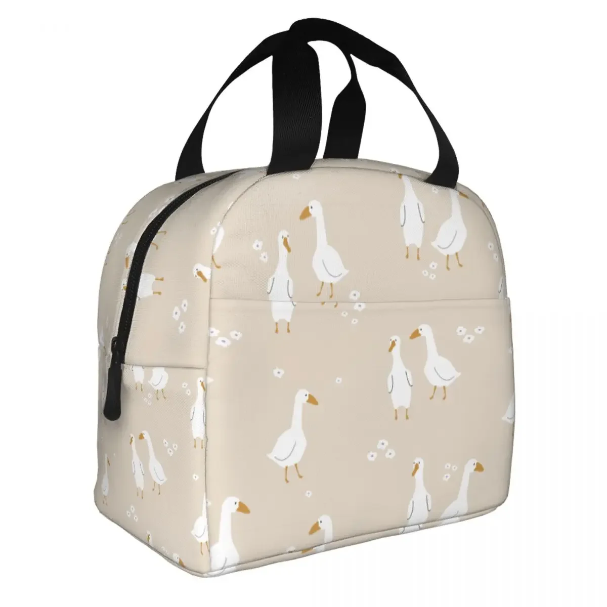 Lunchtas Voor Mannen Vrouwen Schattige Witte Gans Thermische Koeltas Draagbare Picknick Reizen Canvas Lunchbox Food Bag