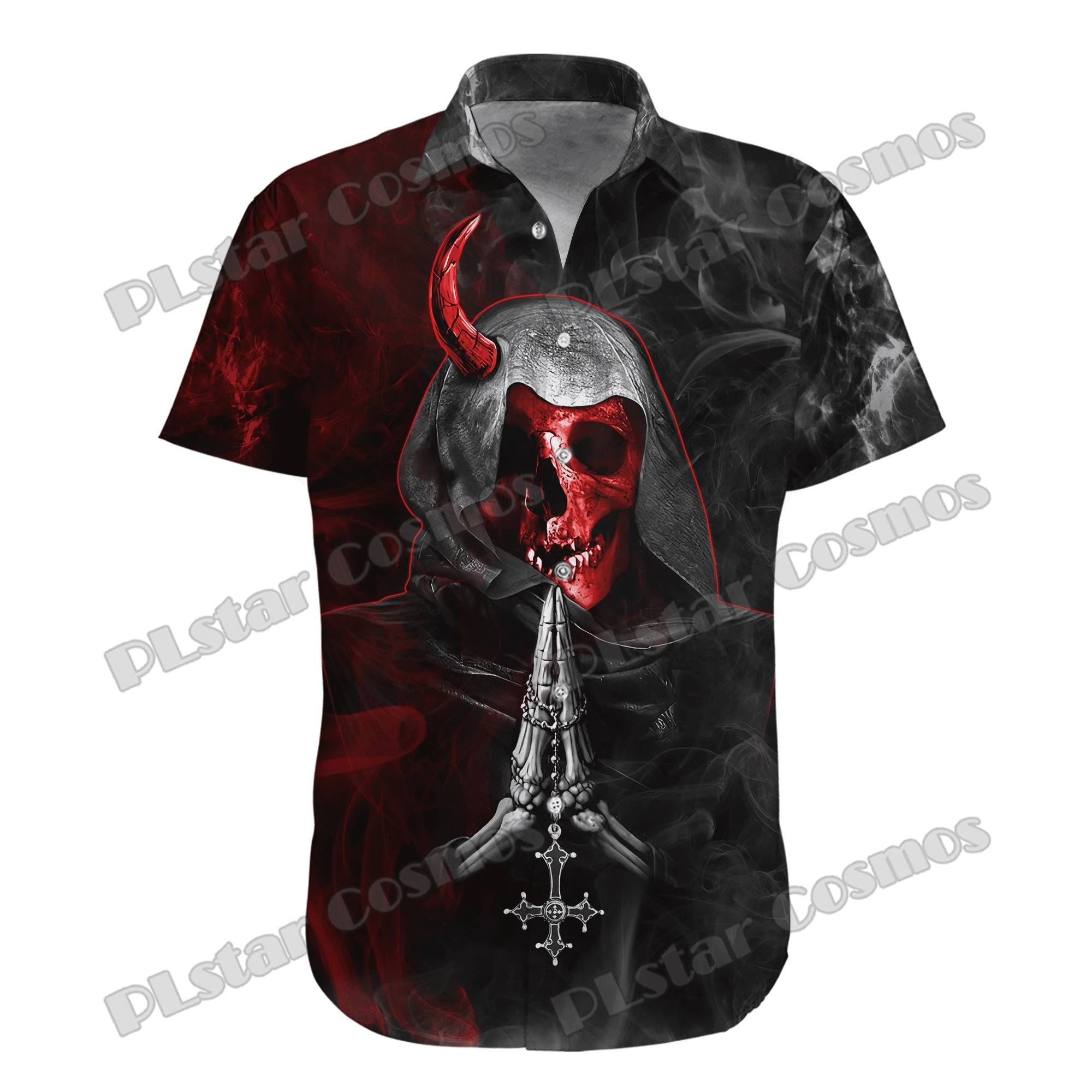 

Funny Skull Red Tattoo 3D Printed Fashion Men's Hawaiian Shirt Unisex Summer Casual Short Sleeve Button Down Shirts CY-29