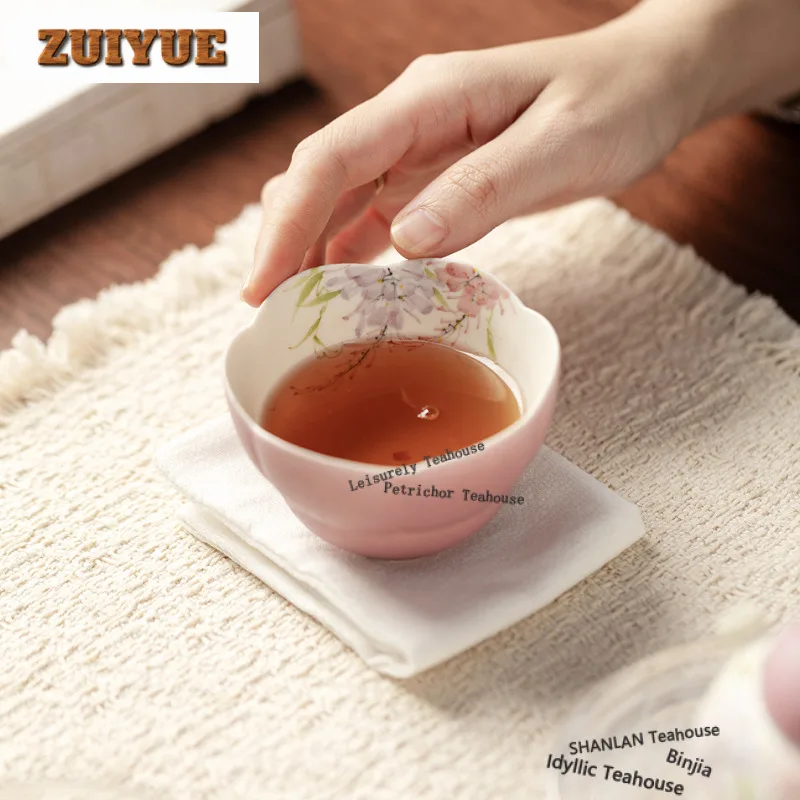 

120ml Hand-painted Wisteria Teacup Creative Tea Bowl Single Cups Tea-tasting Fragrance Cup Chazhan Master Cups Drinkware Craft