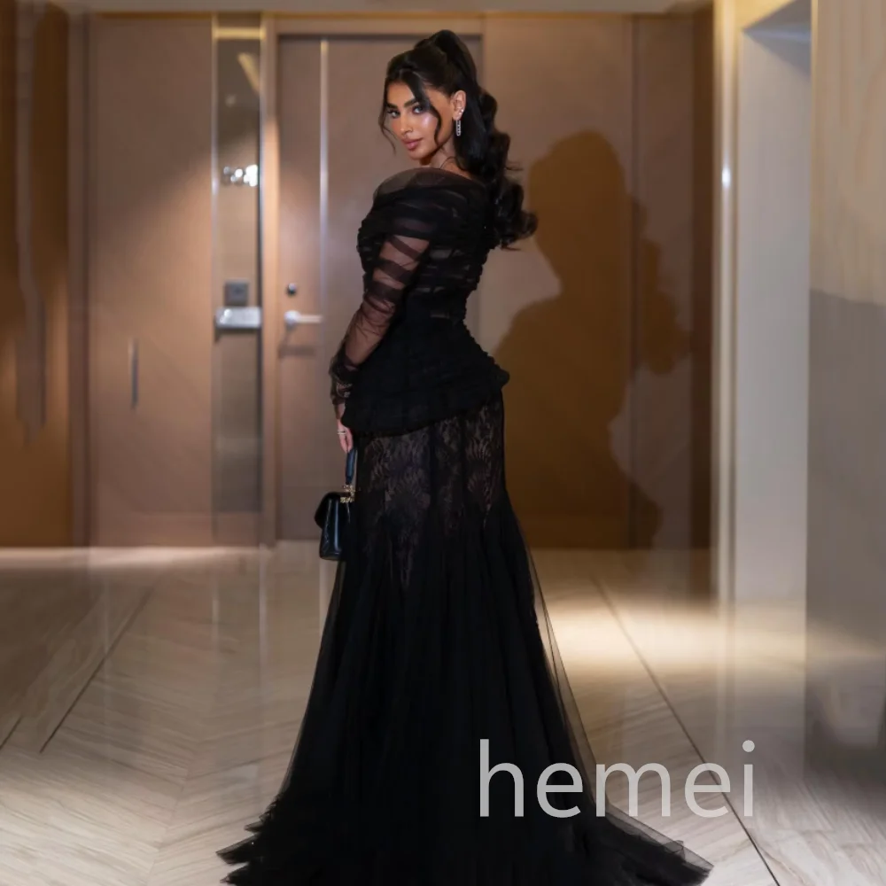 ชุดราตรีสีดำเซ็กซี่ ชุดราตรีลูกไม้สั่งตัด ชุดราตรีทรงเมอร์เมดแขนยาว ชุดราตรีปักเลื่อม